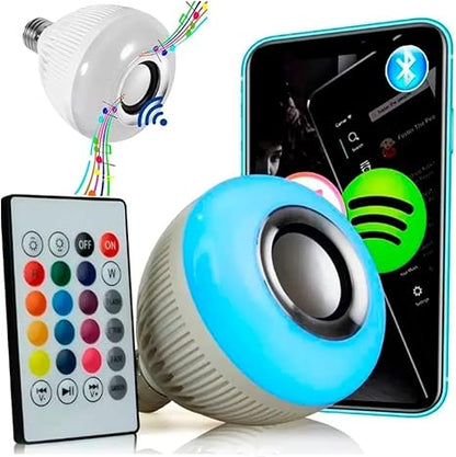 Ilumina y Anima tus Espacios: Bombilla LED Musical con Altavoz Bluetooth y Control Remoto – ¡60 Días de Garantía Gratis!